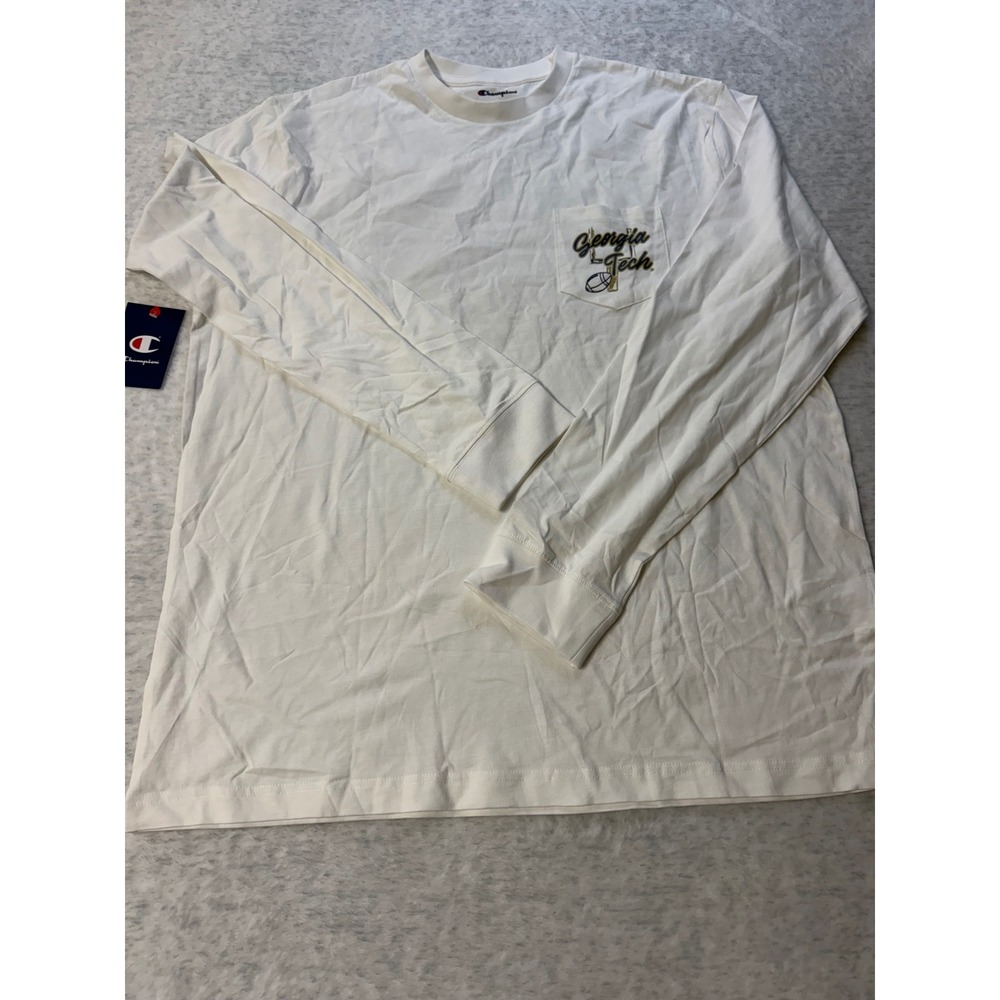 Champion Mens Georgia Tech Ramblin Wreck Long Sleeve Pocket T-Shirt White XL NEW